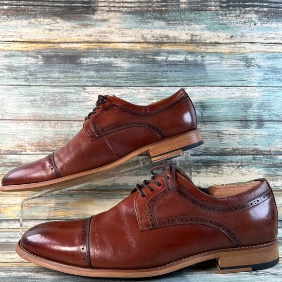 Stacy Adams Dickinson Oxford Dress Shoe Mens Sz 9.5M Shiny Brown Leather Cap Toe main image 7